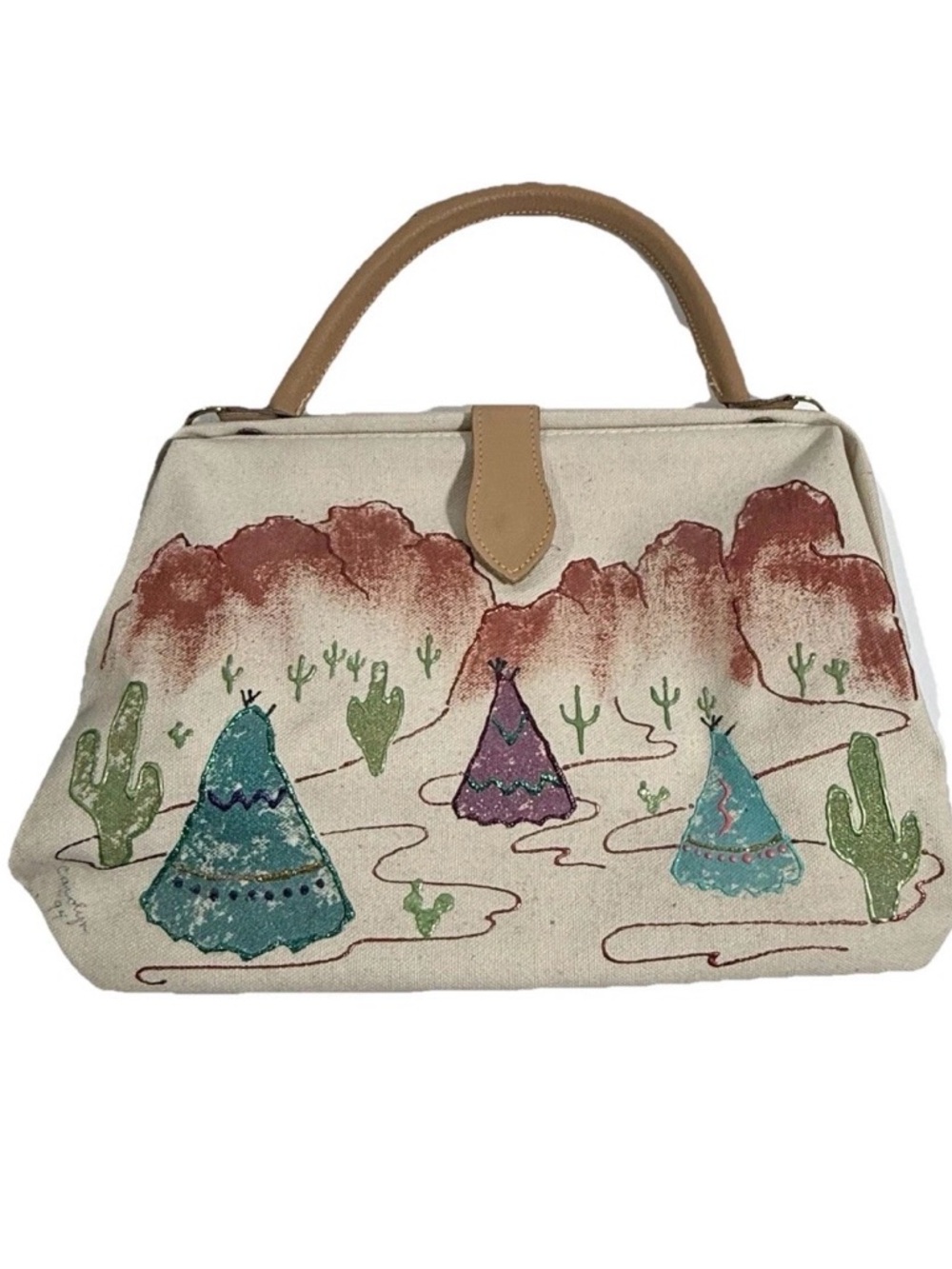 VTG Original T. Cappelli Hnd Painted Artist Sigd Dr Bag Western 12.5x9.5x6.25
